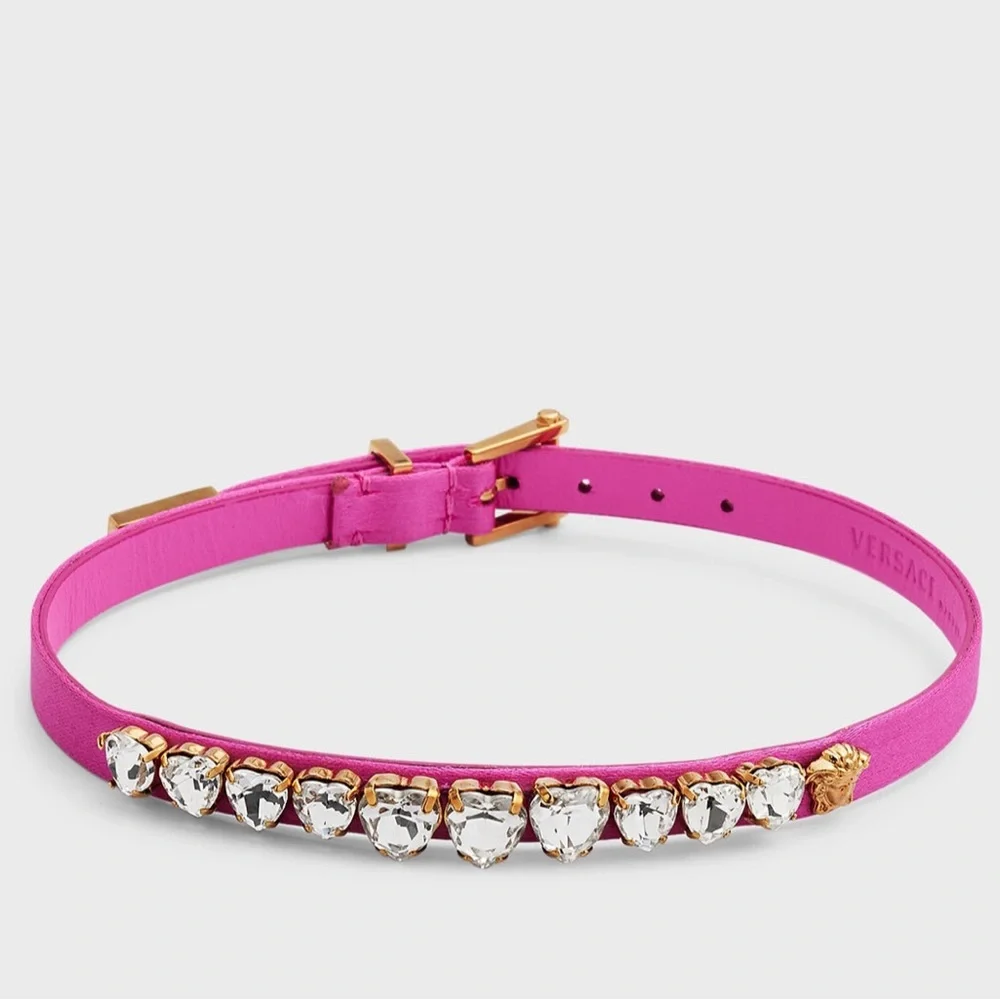 Versace women’s satin silk leather heart shaped crystals chocker necklace NEW - Picture 1 of 14